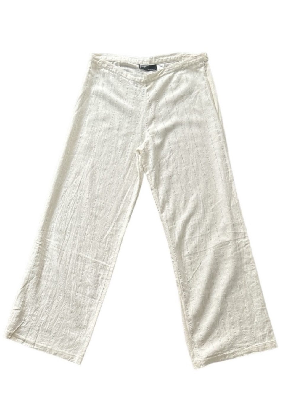 Reign Silver Pinstripe Linen Blend Wide Straight Leg Pants Womens Size L White